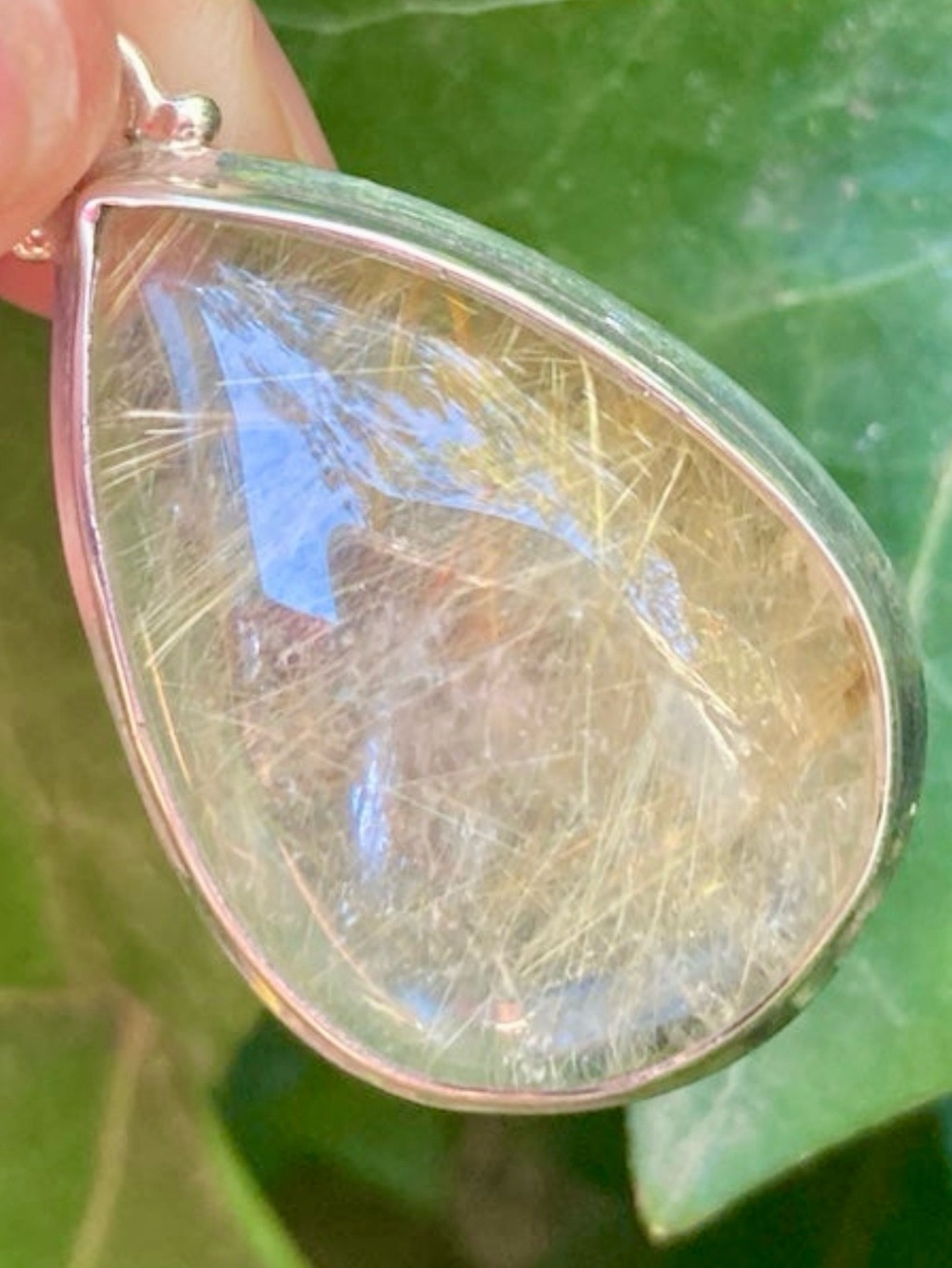Golden Rutilated Quartz Sterling Silver 925 Teardrop Necklace Pendant Gemstone